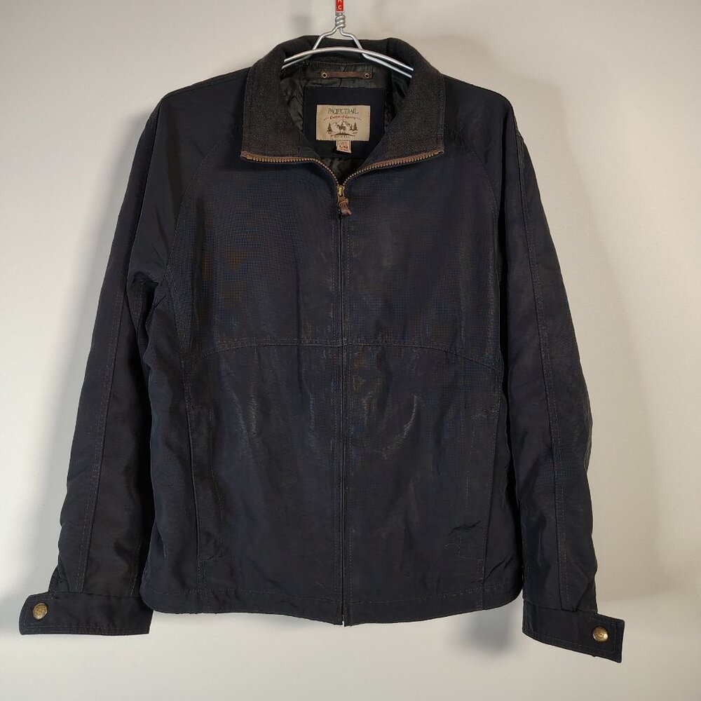 VINTAGE Pacific Trail Jacket Mens Large‎ Black Full Zip Quilted Bomber Collar